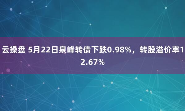 云操盘 5月22日泉峰转债下跌0.98%，转股溢价率12.67%
